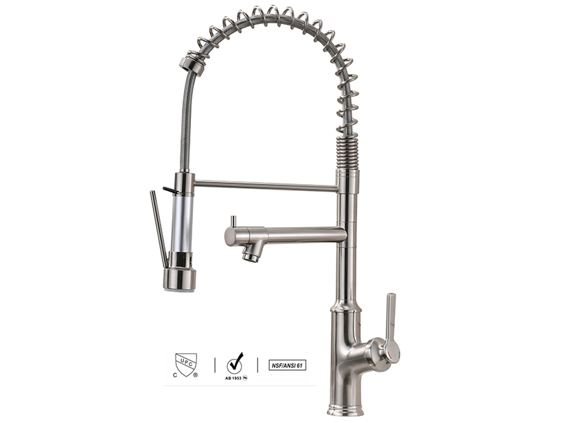 way spring pull down brushed nickel kitchen faucet