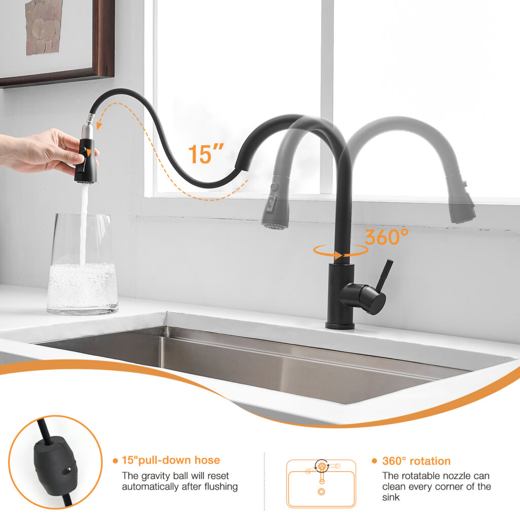 single handle black faucet for kitchen