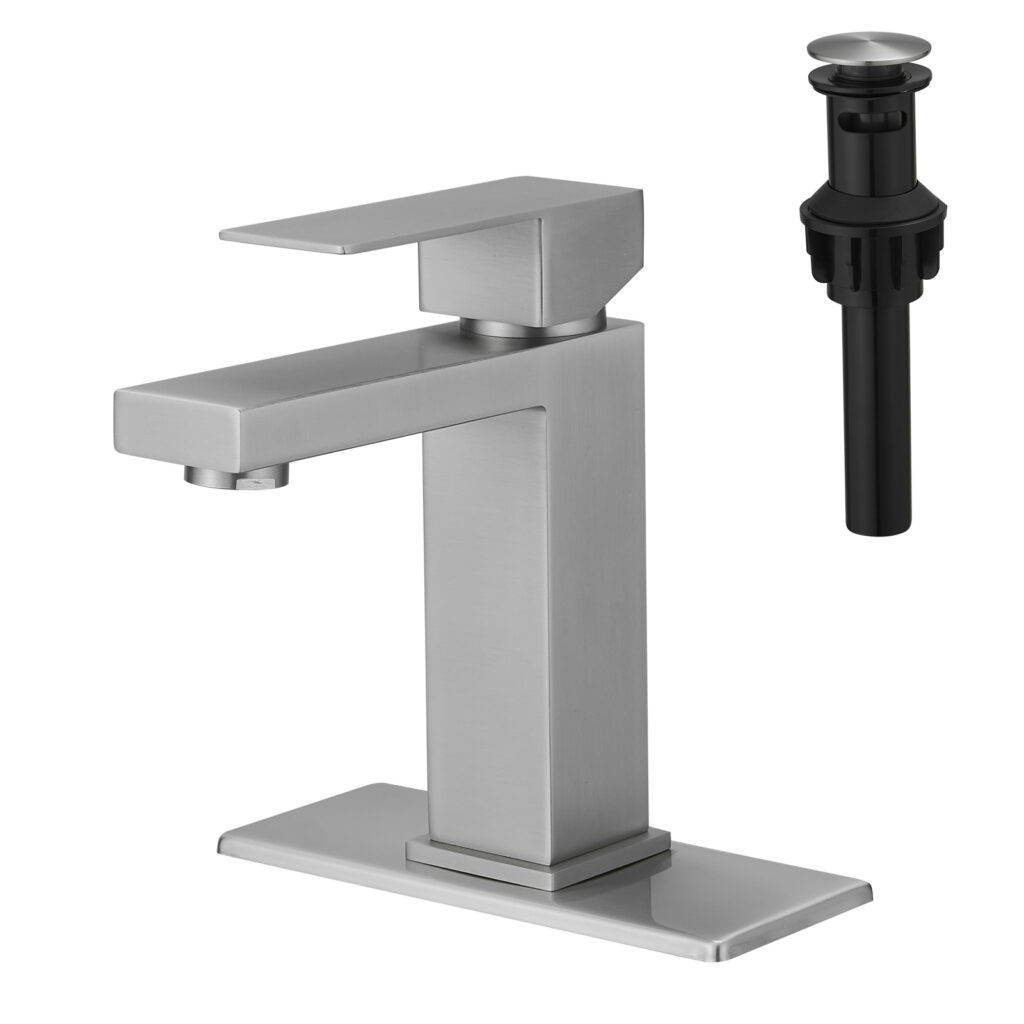 Brushed Nickel Bathroom Faucet with Pop-Up Drain