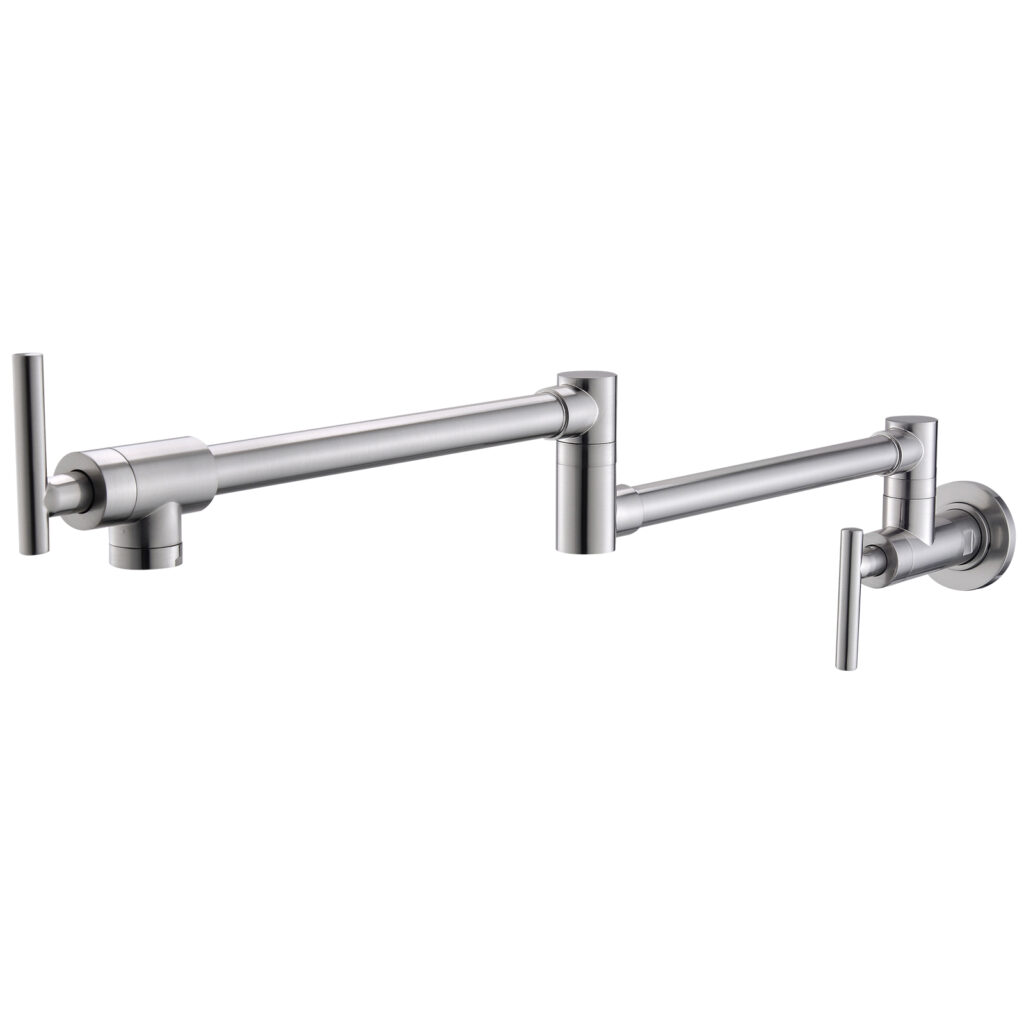 Brushed Nickel wall mount pot filler faucet extendable 22 inch