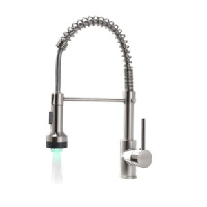 brass Brushed nickel pull down kitchen faucet with led light