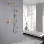 Brushed gold In-Wall Bathroom Rainfall Shower Faucet Set with two function