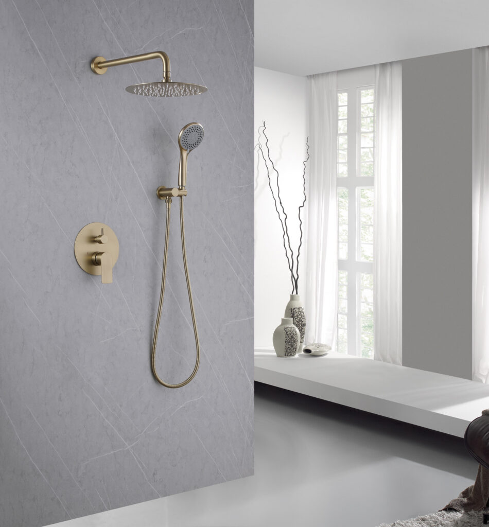 Brushed gold In-Wall Bathroom Rainfall Shower Faucet Set with two function