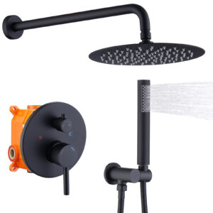 Black Rain Shower System with 10 Inch Round Showerhead and Handheld Shower Faucet Set
