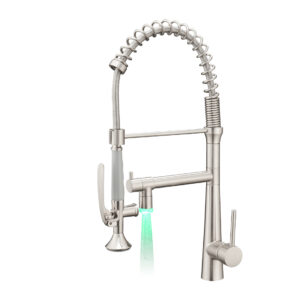 brass pull down kitchen faucet with led light