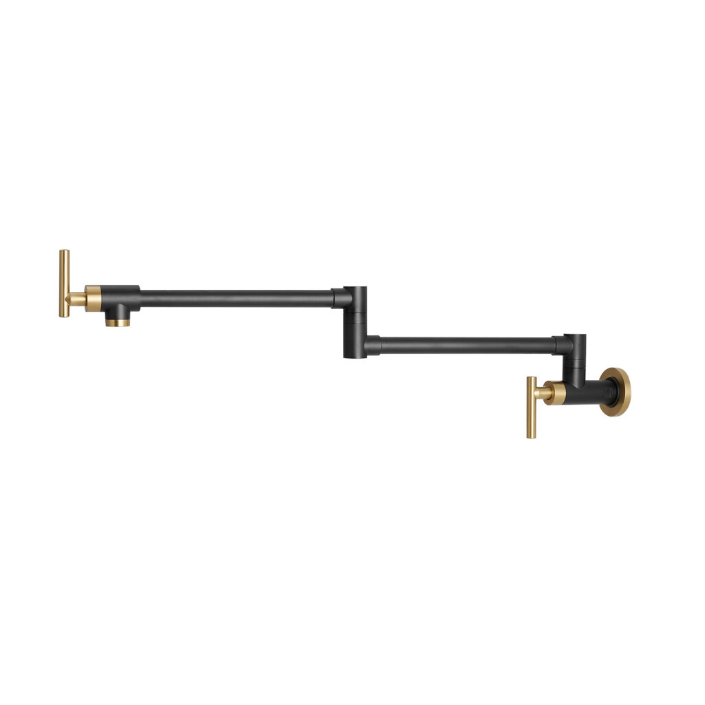 Black and gold wall mount pot filler faucet extendable 22 inch