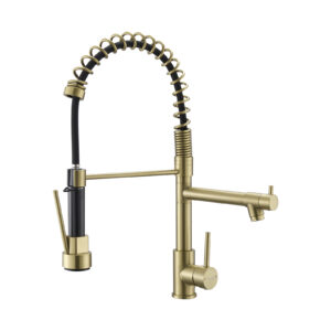 Nickel gold stainless steel pull out kitchen faucet flexible spring neck