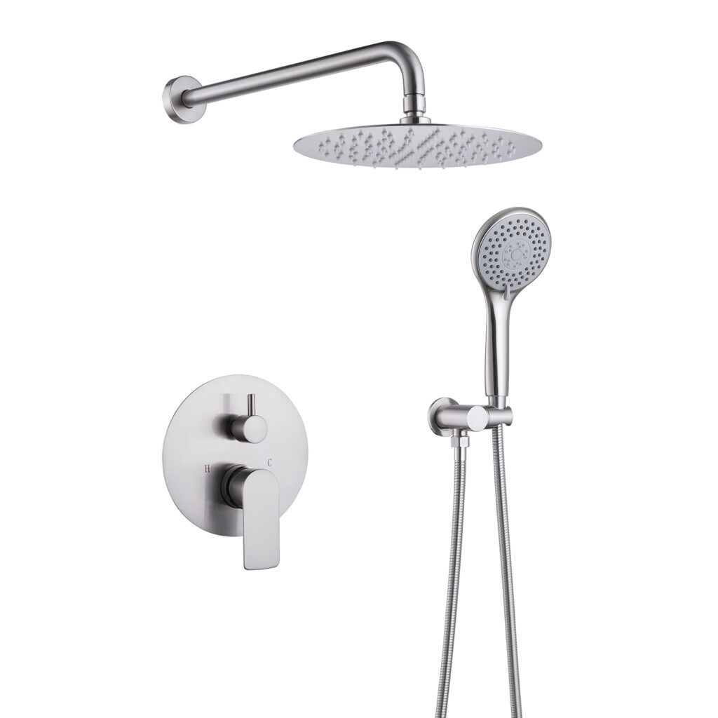 Brushed nickel In-Wall Bathroom Rainfall Shower Faucet Set with two function