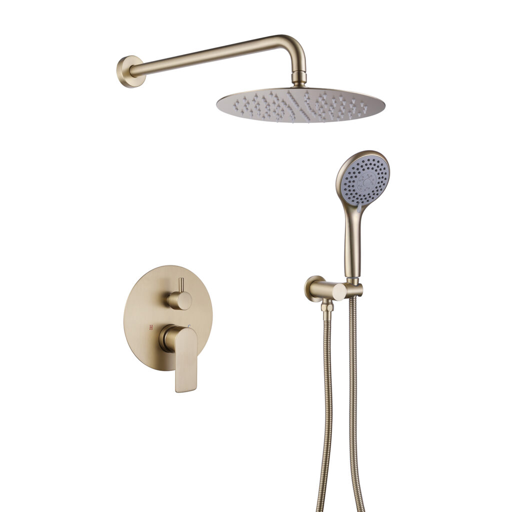 Brushed gold In-Wall Bathroom Rainfall Shower Faucet Set with two function