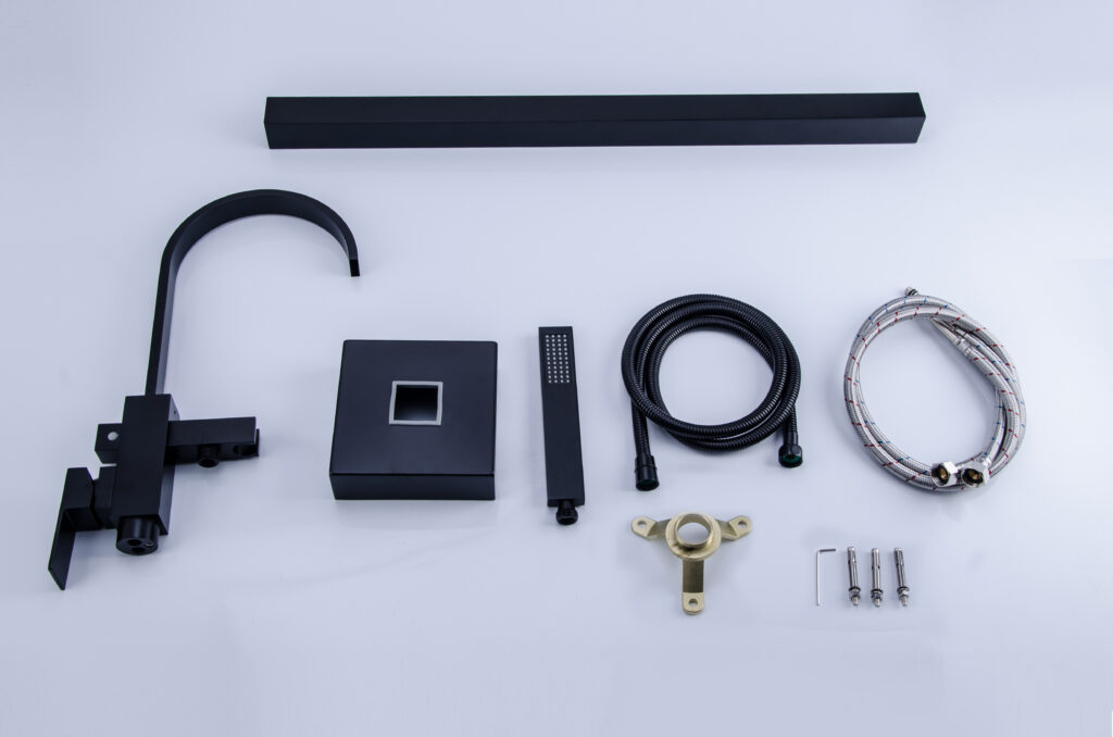 Black Floor Mount Single Handle with Hand Shower