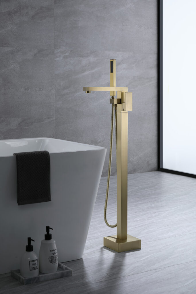 Brushed gold Freestanding Bathtub Faucet Tub Filler Floor Mount