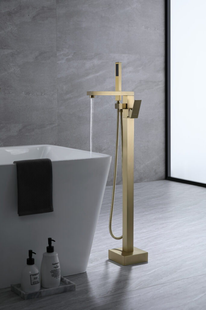 Brushed gold Freestanding Bathtub Faucet Tub Filler Floor Mount