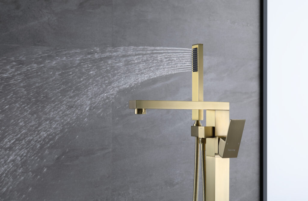 Brushed gold Freestanding Bathtub Faucet Tub Filler Floor Mount