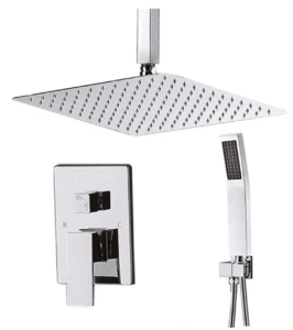 Wall-mounted rain shower fixture with handheld sprayer