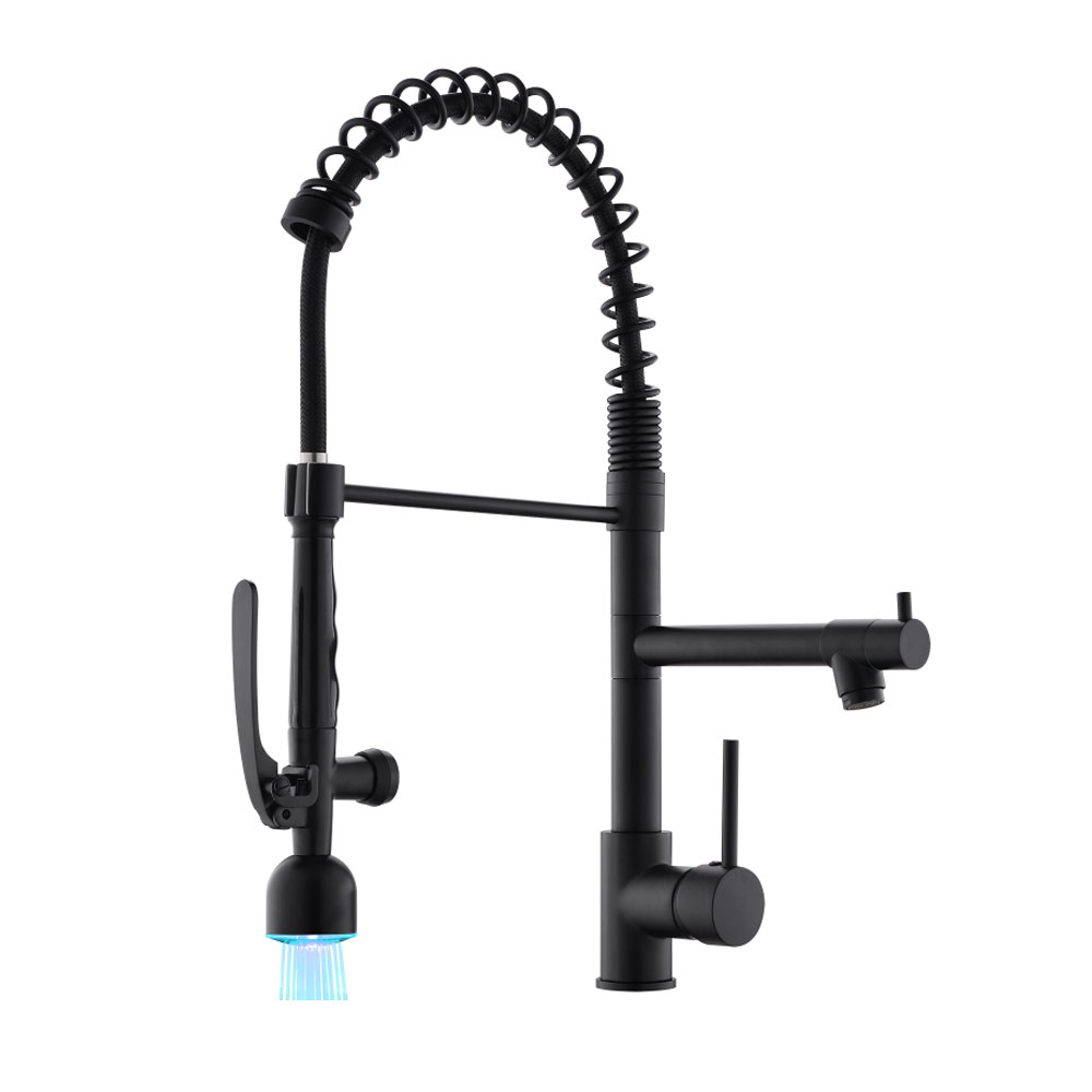 spring pull down kitchen faucet with LED light