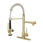 Brushed Gold Pull Down Kitchen Faucet with 360° Rotation - Lockable Sprayer & Drip-Free Ceramic Valve