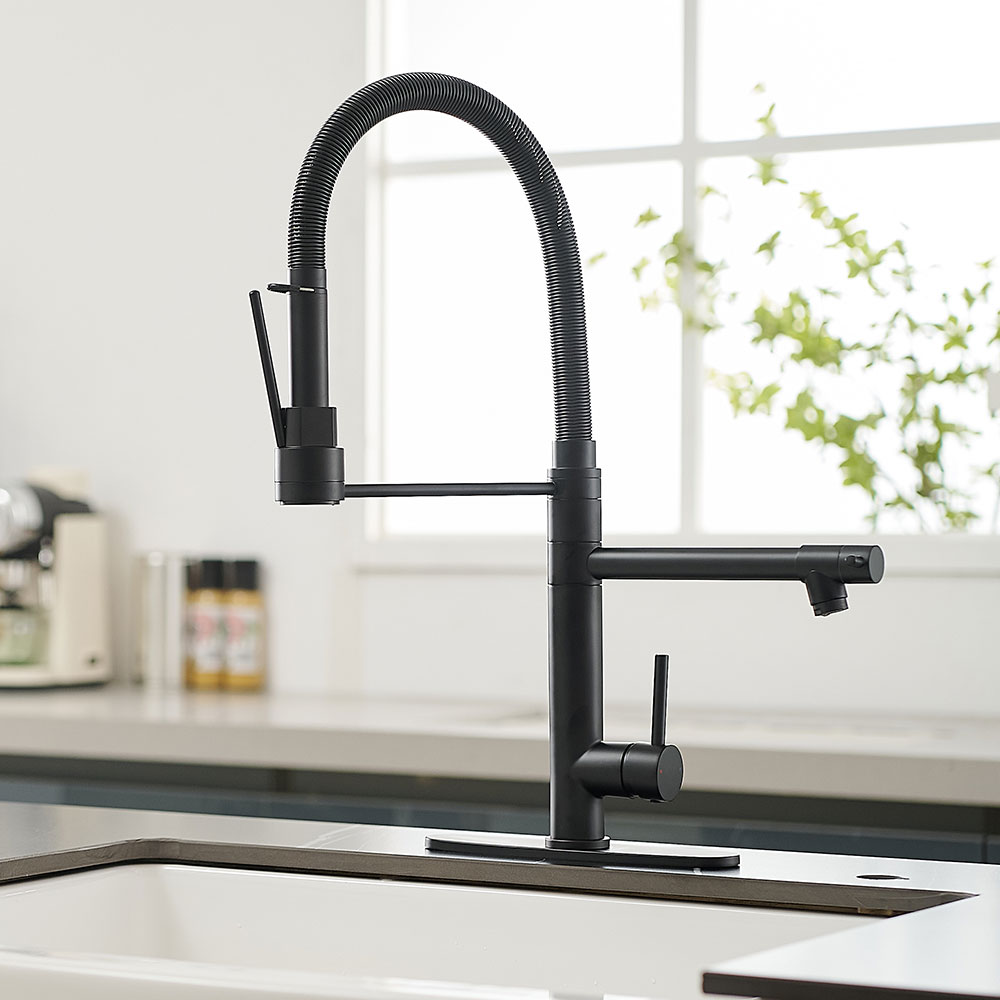 Matte Black Flexible Spring Pull Down Kitchen Faucet
