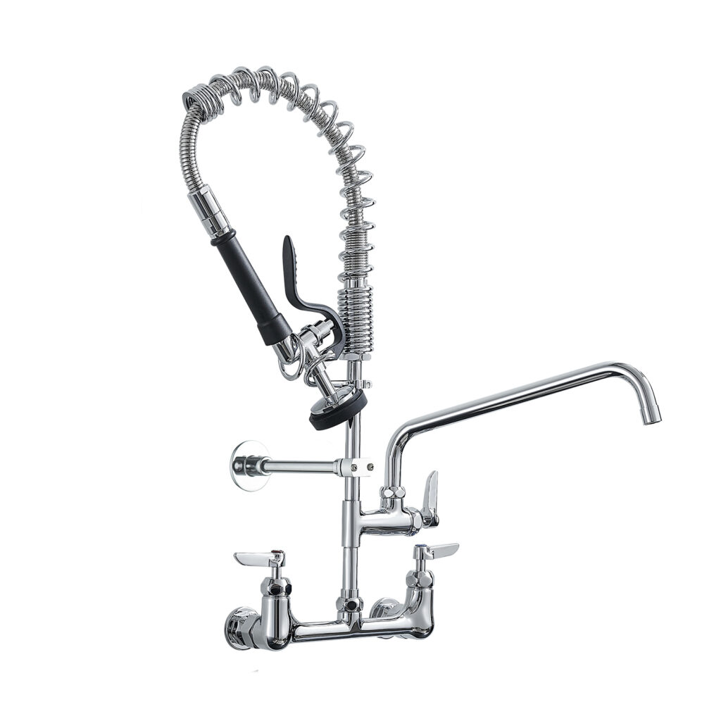 high pressure pre-rinse faucet with pull down spray for 3 compartment sink