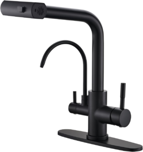Matte Black 3 Way Kitchen Sink Faucet with Pull Down Sprayer and Drinking Water Faucet