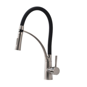 Flexible Black Rubber Hose + Pull-Down Sprayer